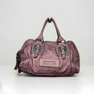 Guess Pink Ostrich Embossed Satchel Shoulder Bag Purse Logo Plate Y2k Vintage